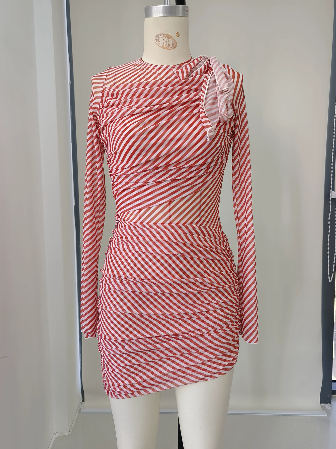 Tie Shoulder Long Sleeve Ruched Mini Dress view 6