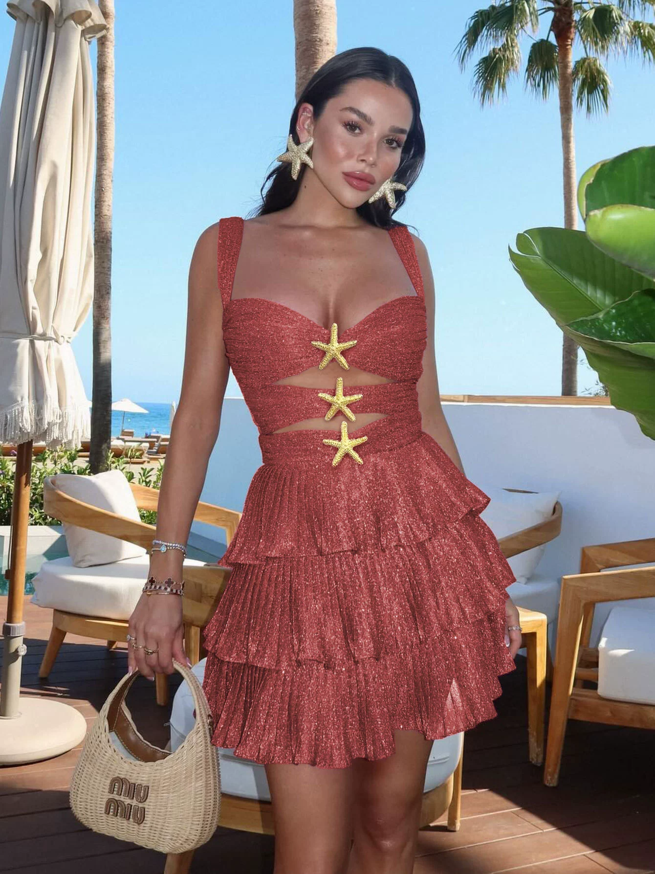 Sweetheart Neckline Cutout Tiered Mini Dress