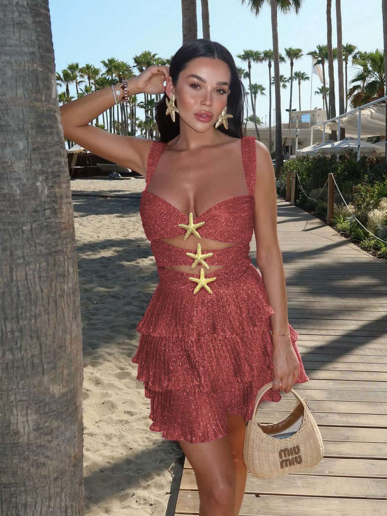 Sweetheart Neckline Cutout Tiered Mini Dress