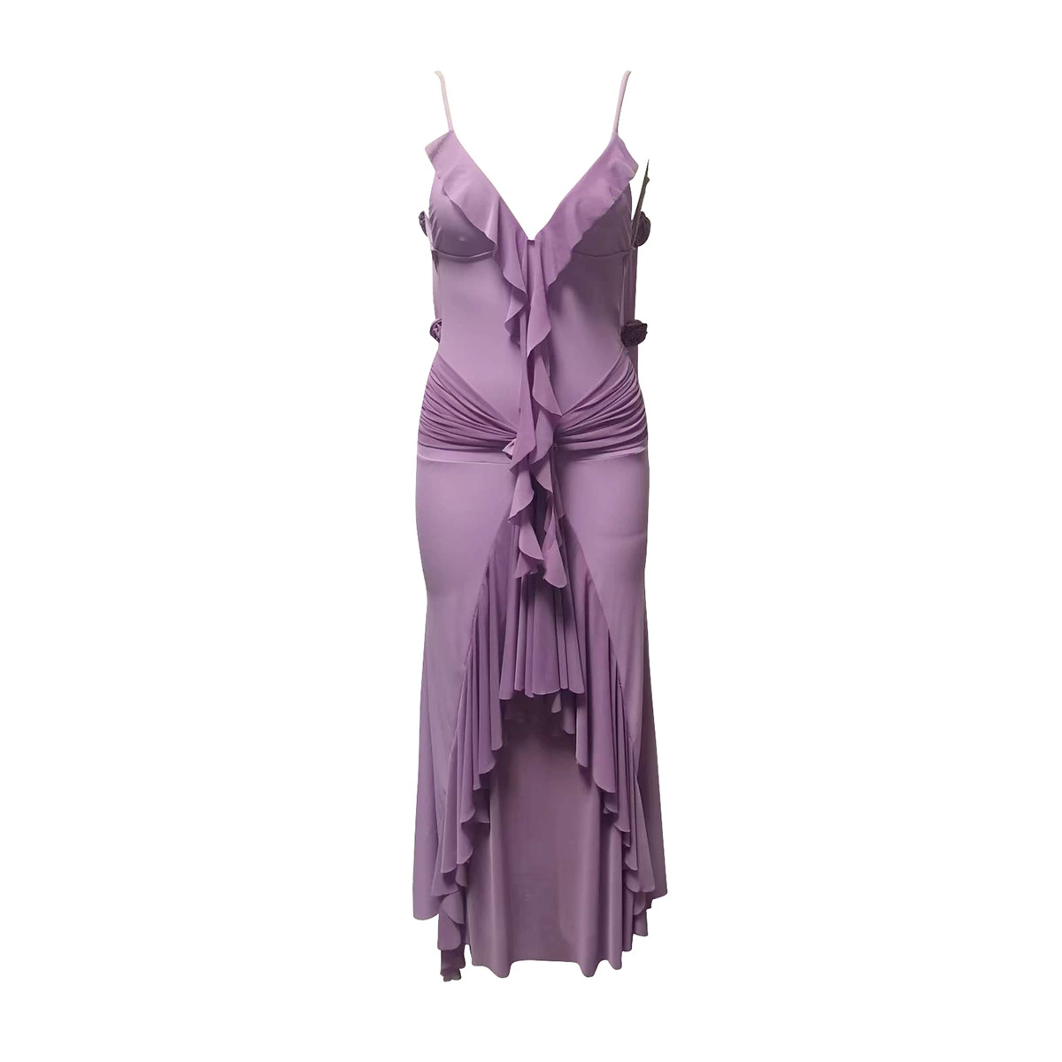 Sleeveless V-Neck Ruffle Maxi Dress with Slit view 3