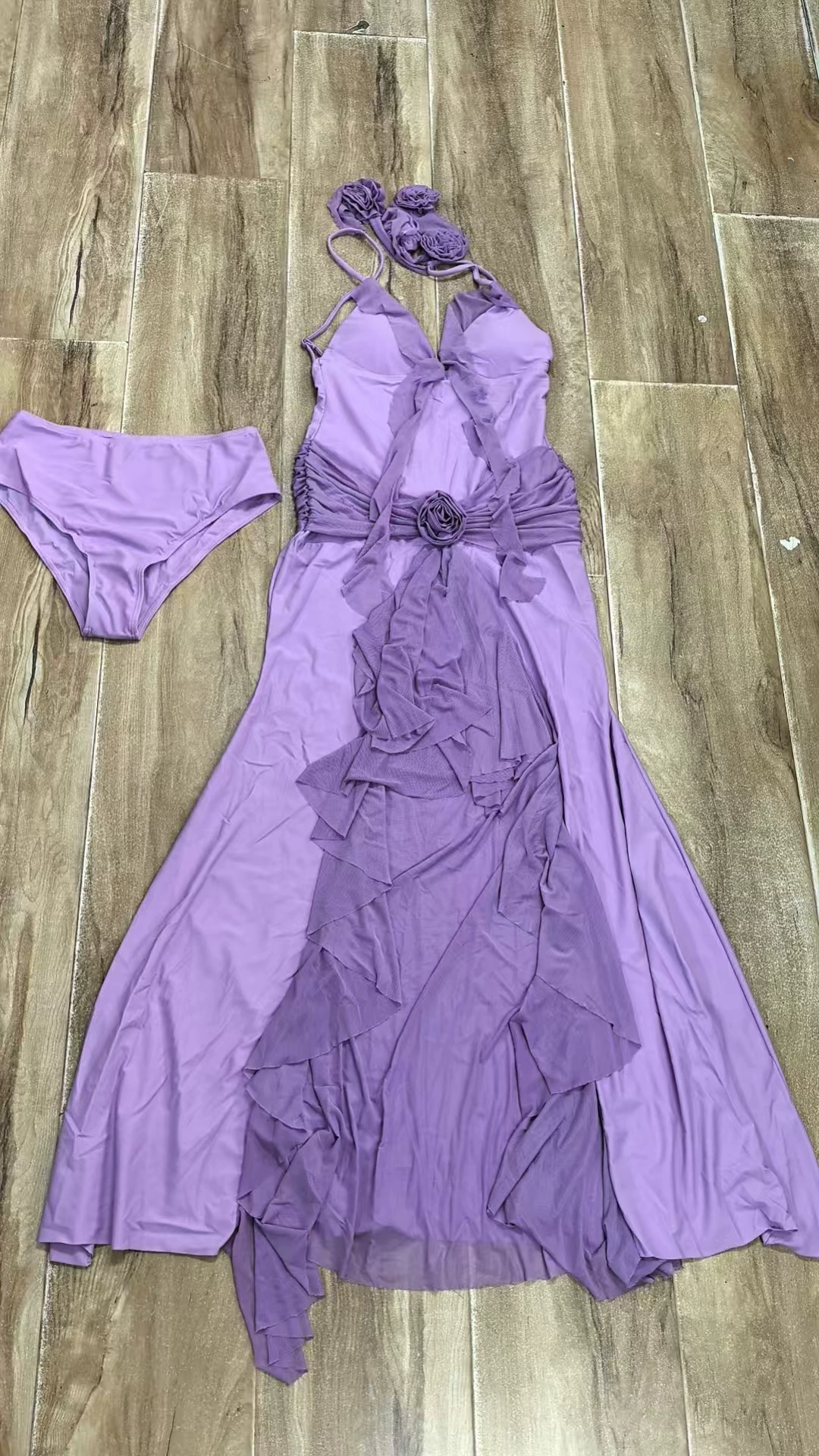 Sleeveless V-Neck Ruffle Maxi Dress with Slit view 6