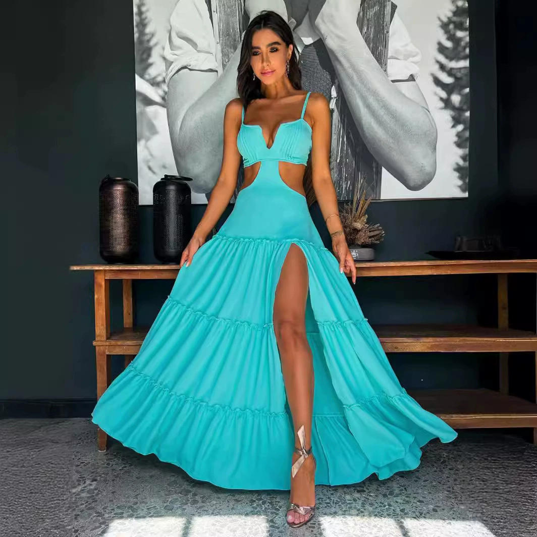 Spaghetti Strap Cutout Tiered Maxi Dress with Tie Back view 7