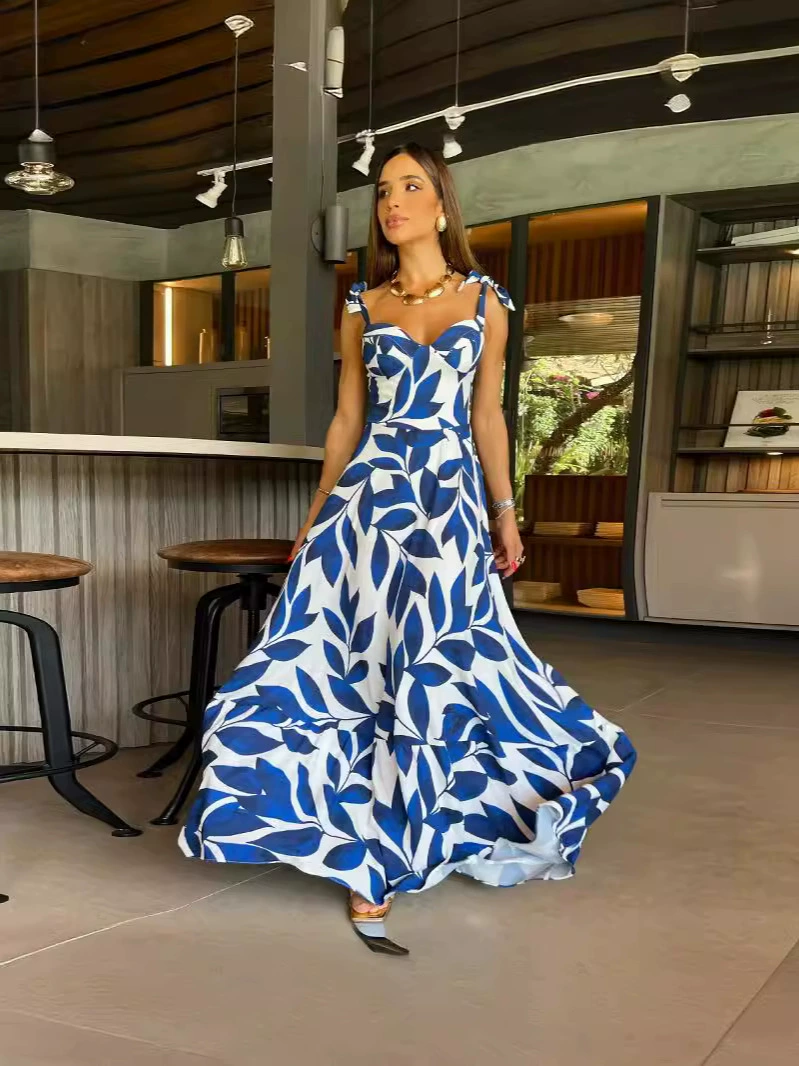 Sweetheart Tie-Shoulder A-Line Maxi Dress