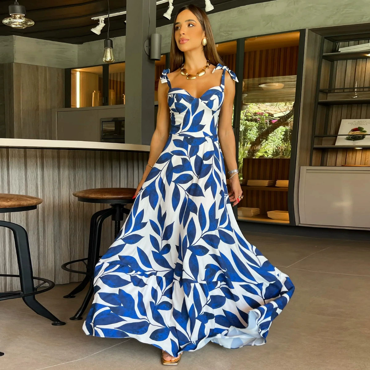 Sweetheart Tie-Shoulder A-Line Maxi Dress view 6