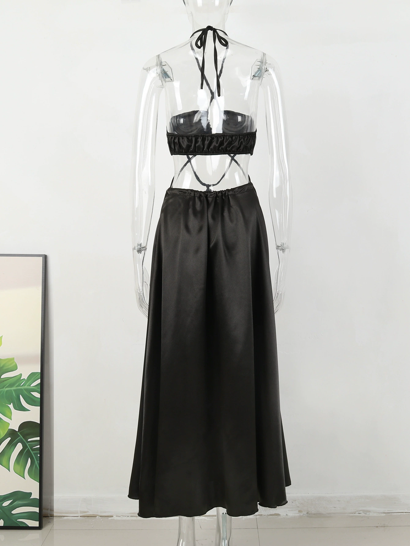 Halter Neck Cutout Maxi Dress with Crisscross Straps view 4