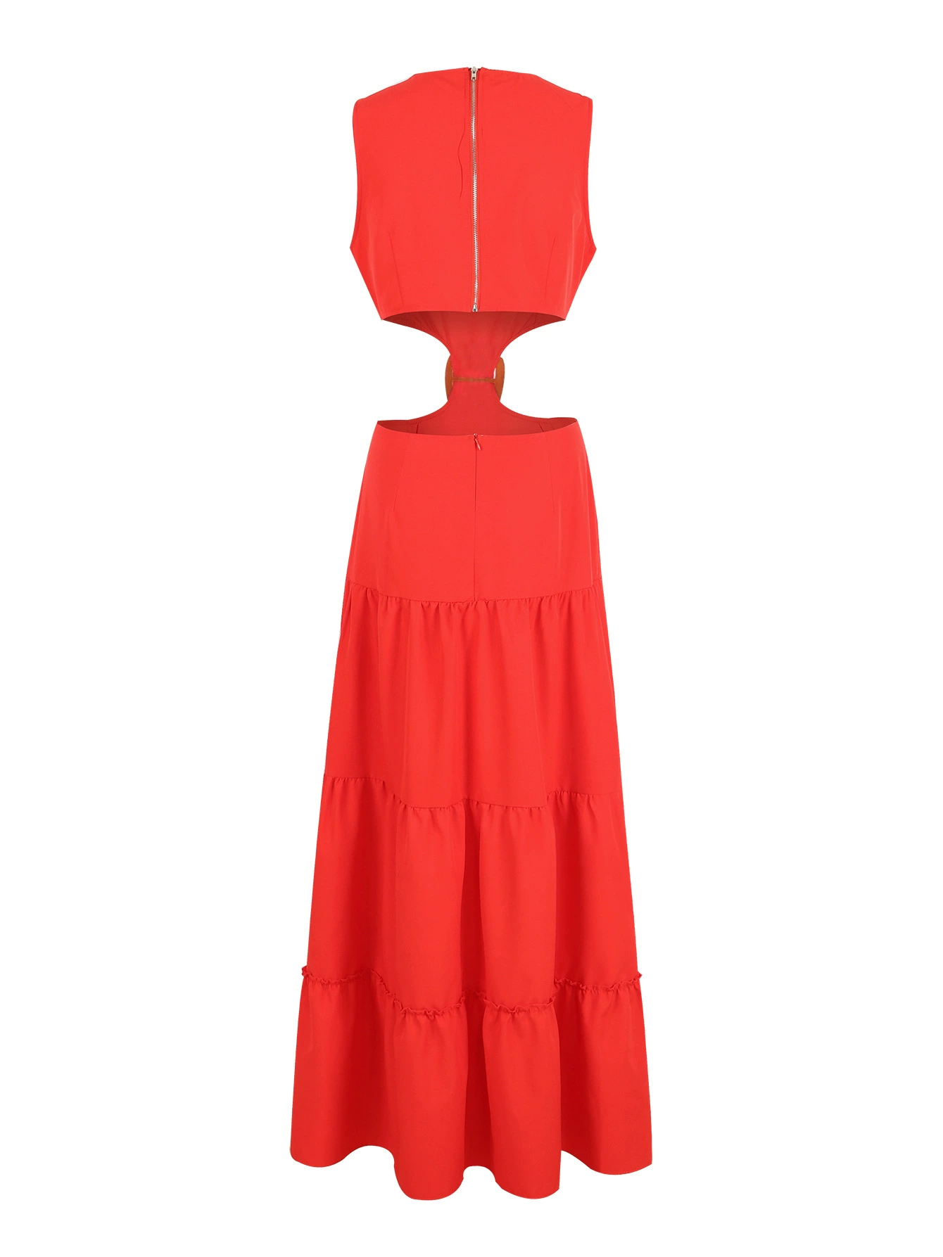 Round Neck Sleeveless Cutout Waist Tiered Maxi Dress view 4