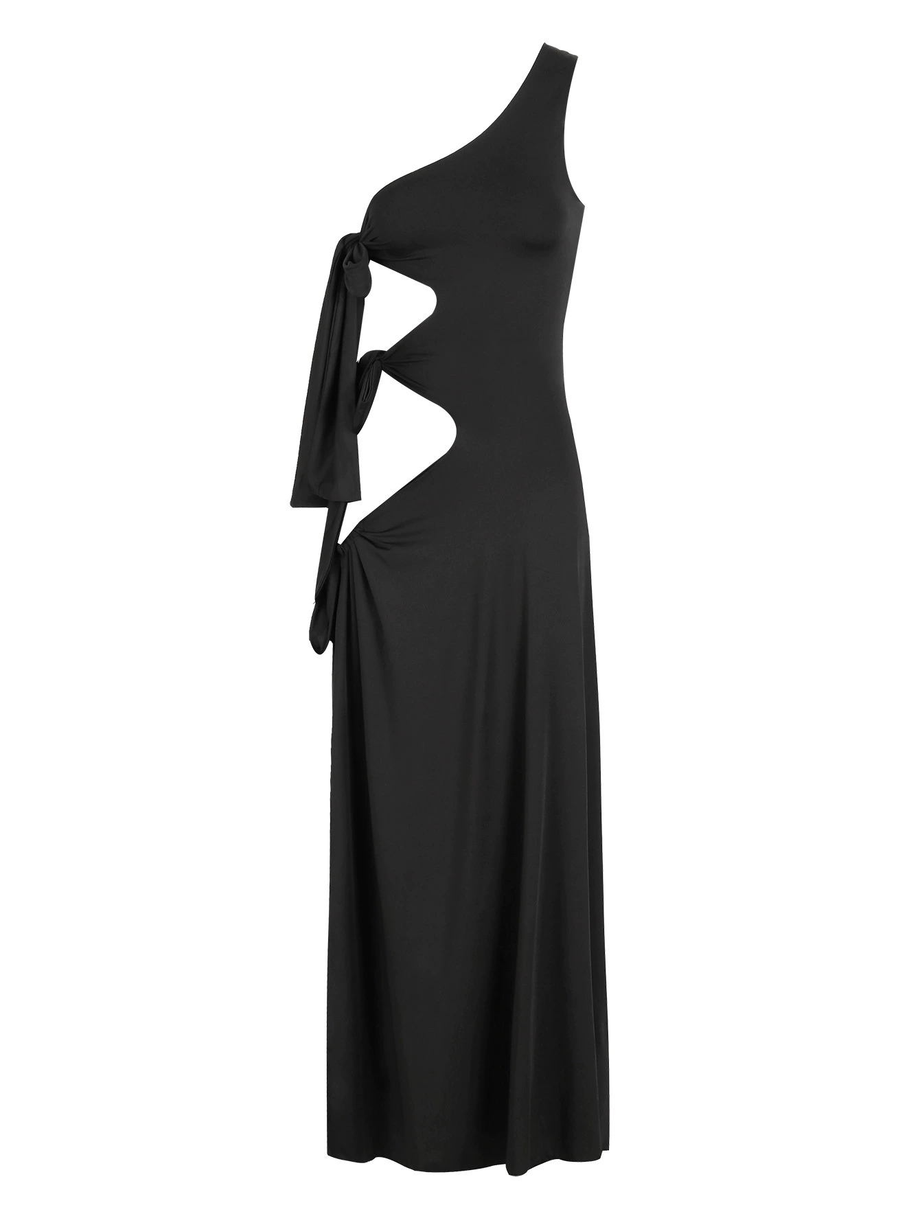 One-Shoulder Cutout Maxi Dress with Side Tie and High Slit view 4