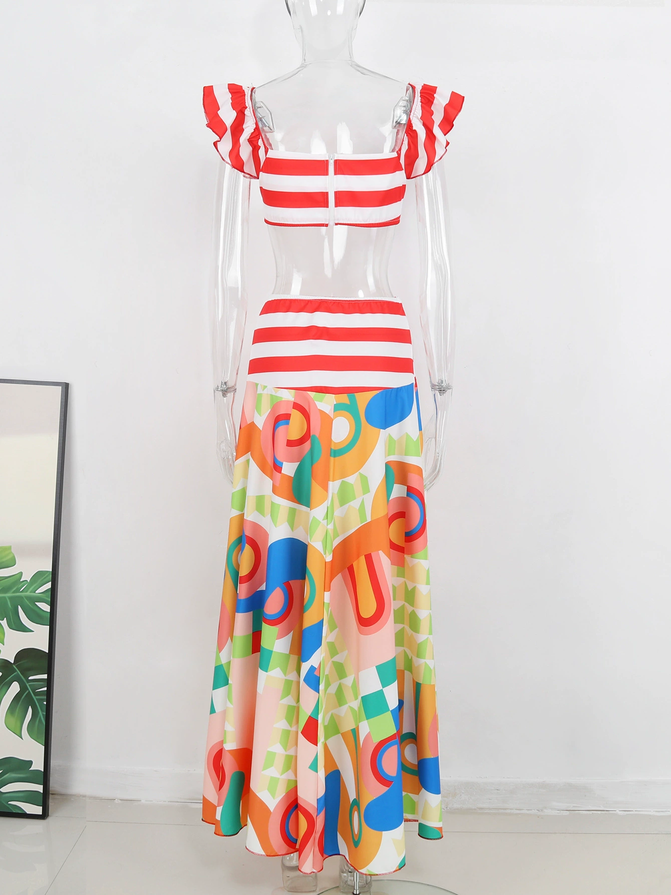 Two-Piece Skirt Set with Off-Shoulder Ruffle Top and Maxi Skirt view 3