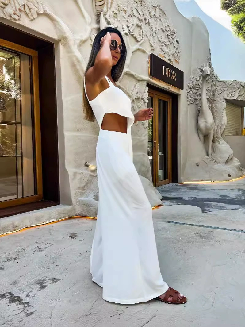 Asymmetrical Cutout Wide Leg Jumpsuit with Buckle Straps view 3