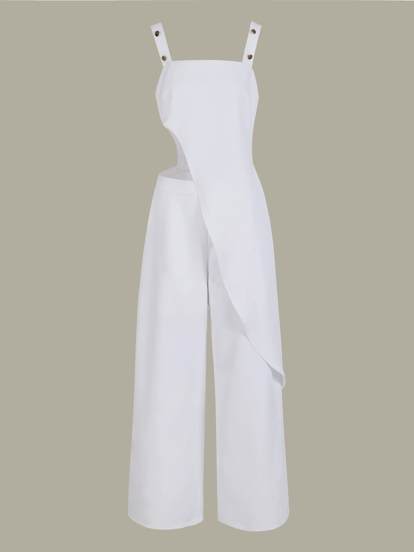 Asymmetrical Cutout Wide Leg Jumpsuit with Buckle Straps view 4