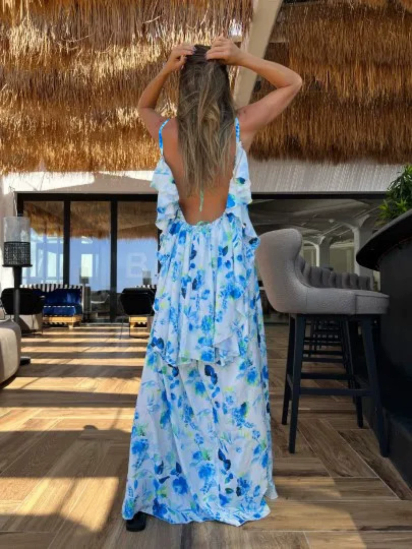 Sleeveless Deep V-Neck Backless Maxi Dress