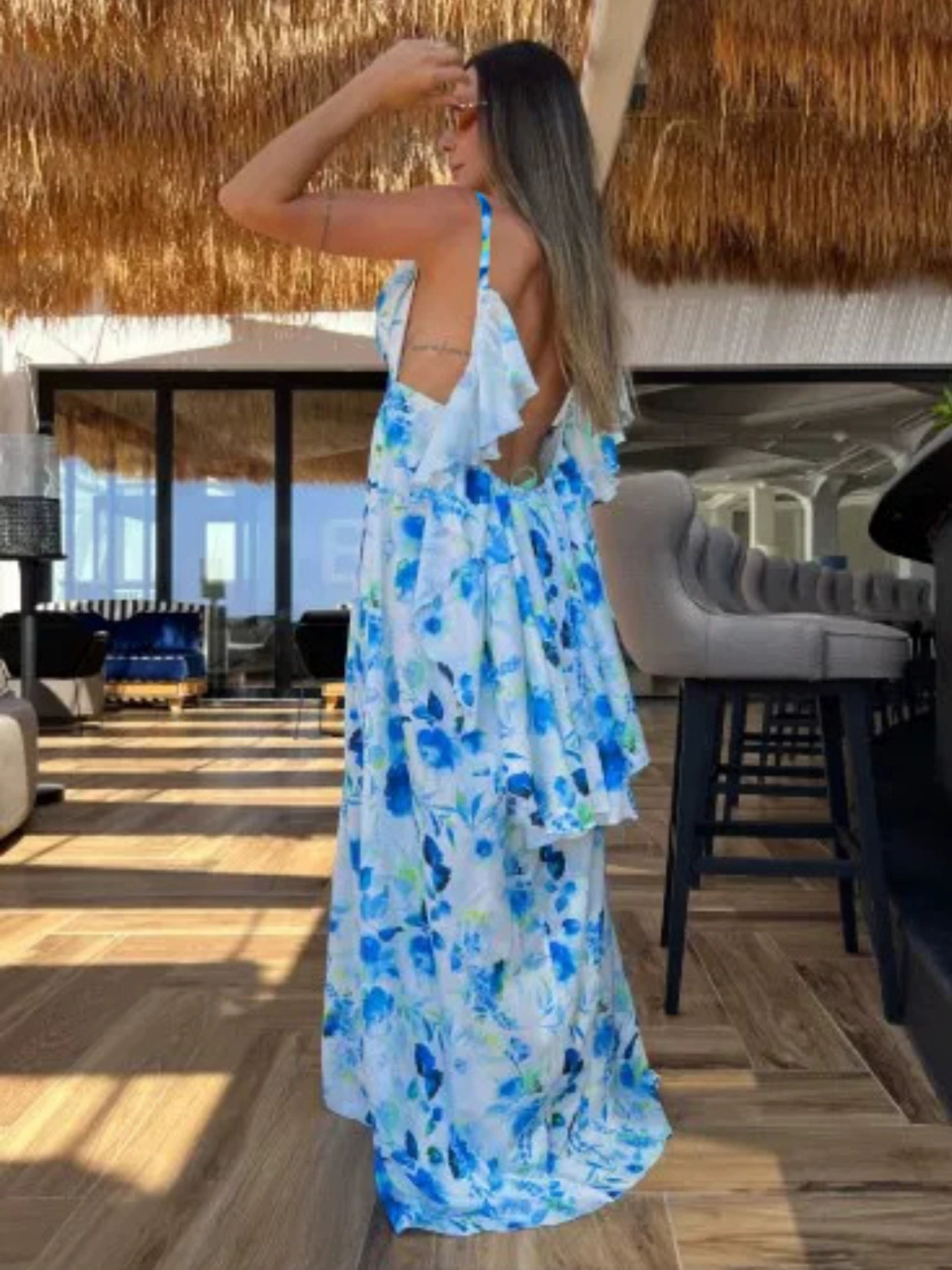 Sleeveless Deep V-Neck Backless Maxi Dress view 3
