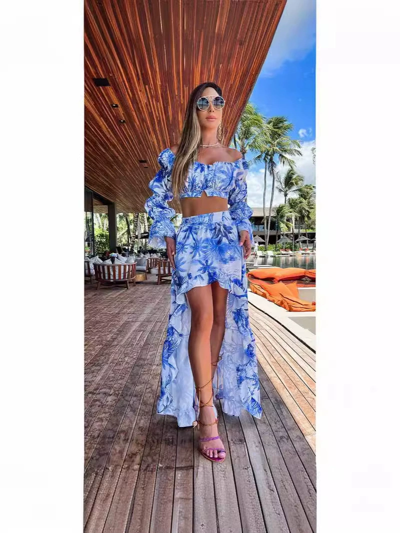 Two-Piece Off-Shoulder Crop Top and Asymmetrical Skirt Set