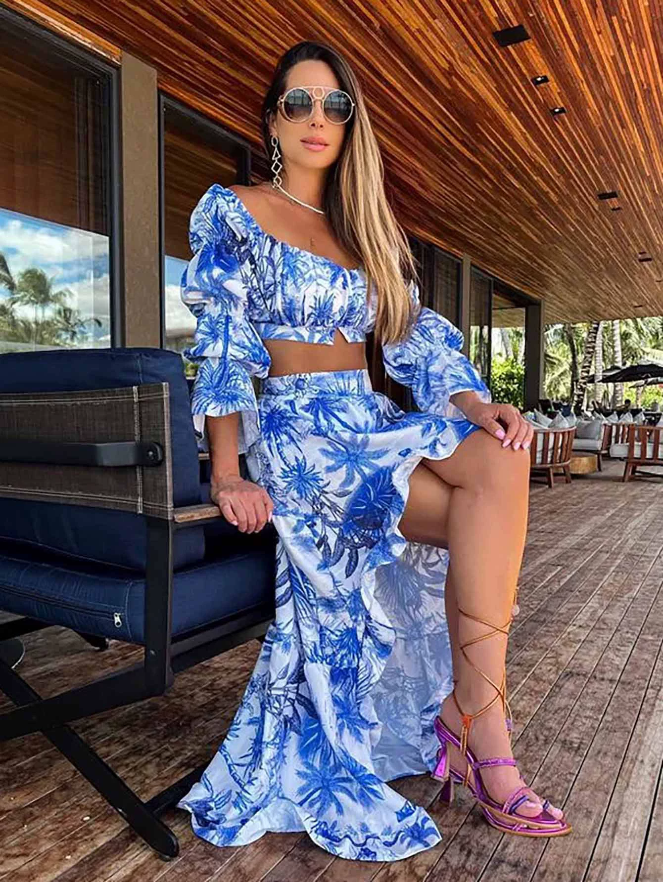 Two-Piece Off-Shoulder Crop Top and Asymmetrical Skirt Set