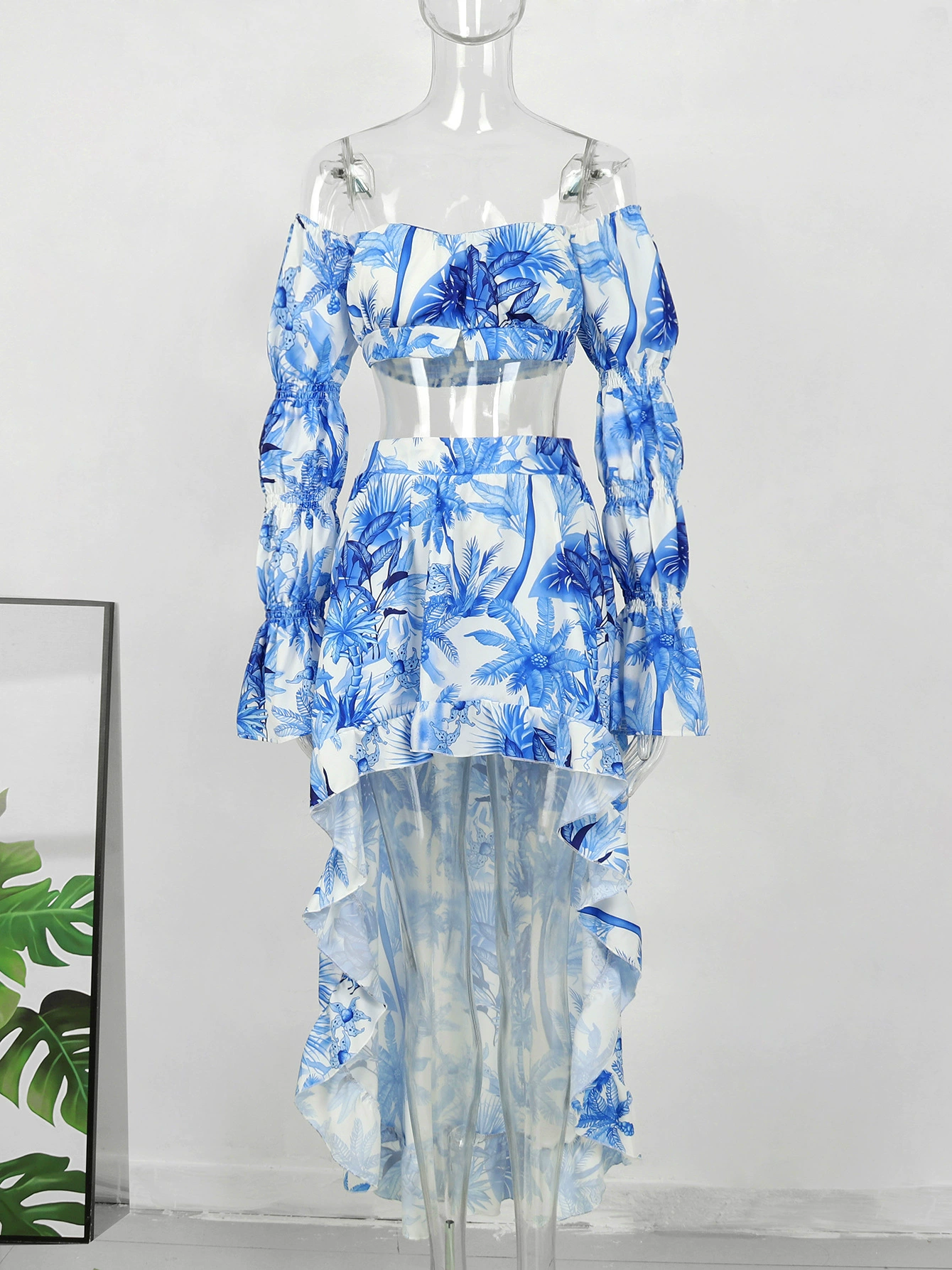 Two-Piece Off-Shoulder Crop Top and Asymmetrical Skirt Set view 3