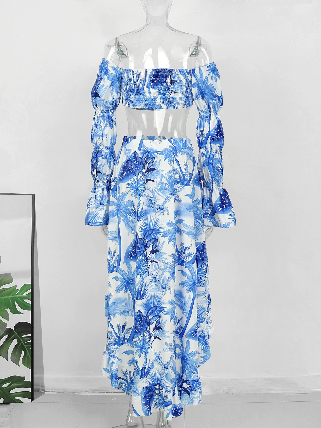 Two-Piece Off-Shoulder Crop Top and Asymmetrical Skirt Set view 4