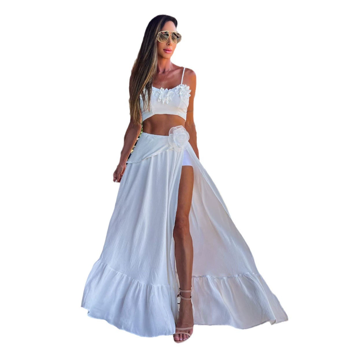Spaghetti Strap Crop Top and High Slit Maxi Skirt Set view 5