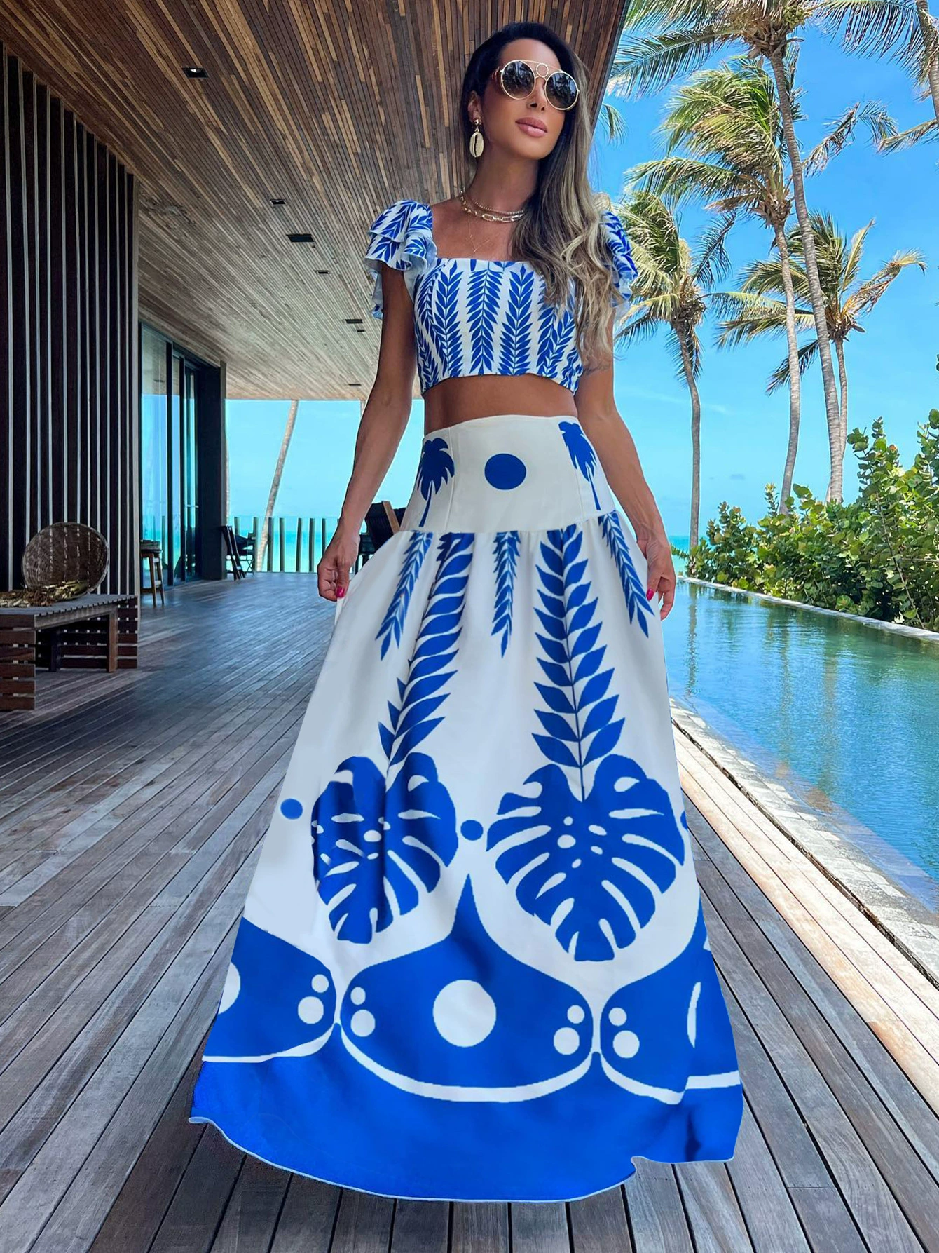 Two-Piece Crop Top and Maxi Skirt Set