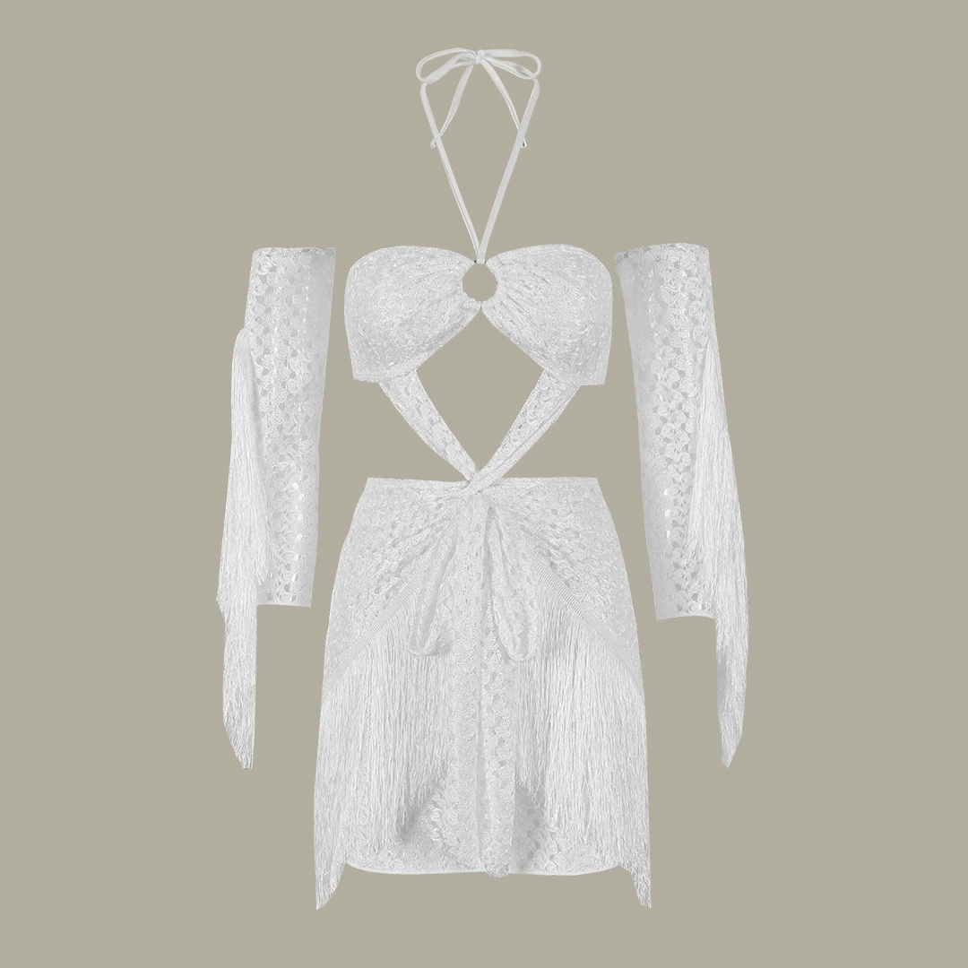 Two-Piece Halter Top and Fringe Mini Skirt Set view 6