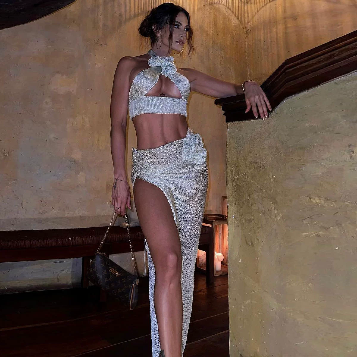 Halter Cutout Two-Piece Maxi Skirt Set