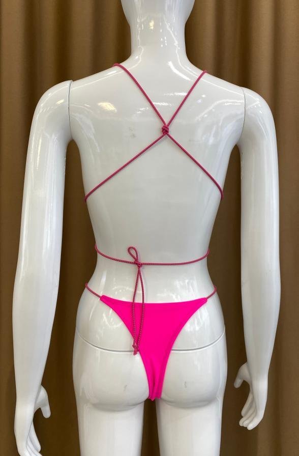 Premium Neon Pink Strappy Triangle Bikini Set