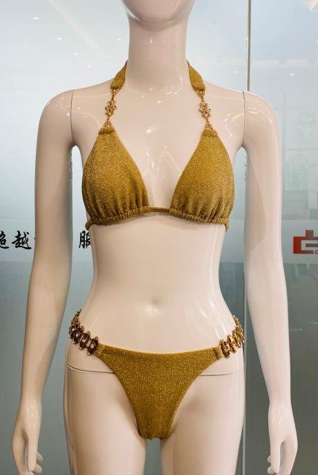 Premium Gold Shimmer Halter Bikini Set