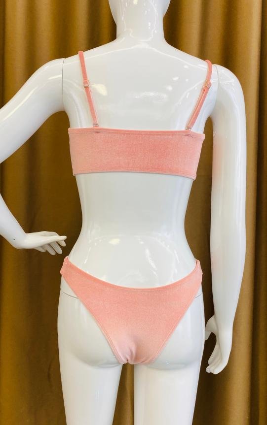 Premium Peach Velvet Two-Piece Bikini Set