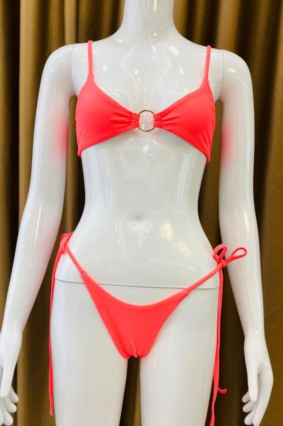 Premium Coral Ring-Detail String Bikini Set