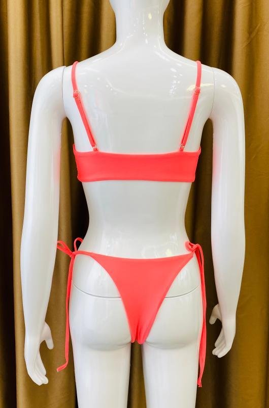 Premium Coral Ring-Detail String Bikini Set
