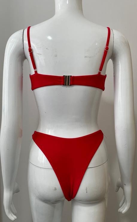 Crimson Plunge Bikini Set with Metal Hardware