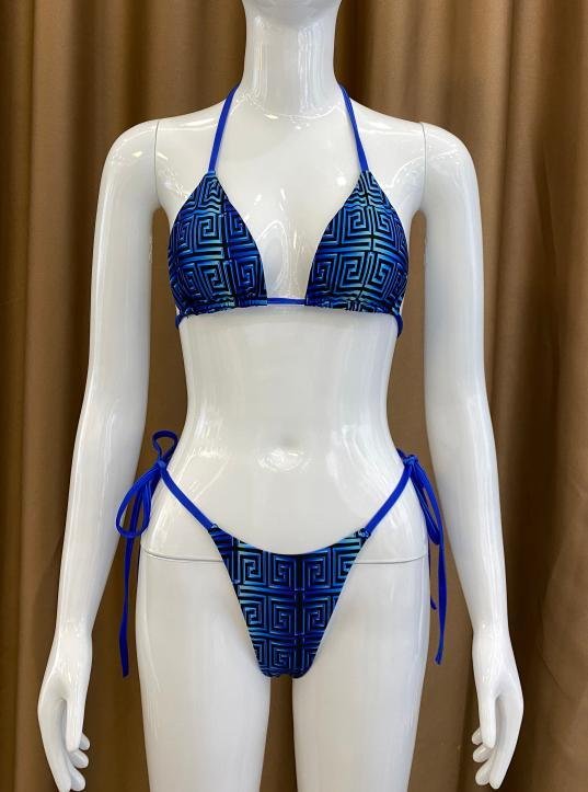 Premium Geometric Print Tie-String Bikini Set