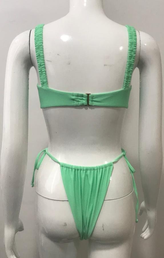 Mint Green Shirred Strap Bikini Set with Adjustable Ties