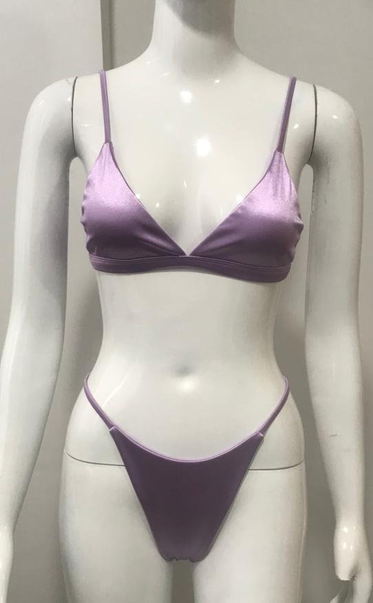 Premium Satin-Finish Metallic Lavender Bikini Set