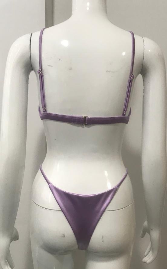 Premium Satin-Finish Metallic Lavender Bikini Set