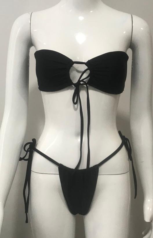 Premium Black Tie-Front Bandeau Bikini Set