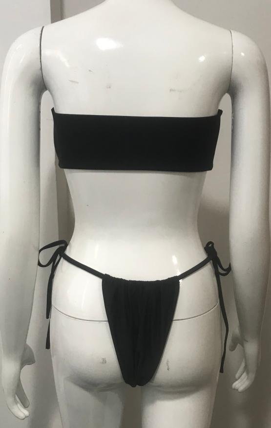 Premium Black Tie-Front Bandeau Bikini Set