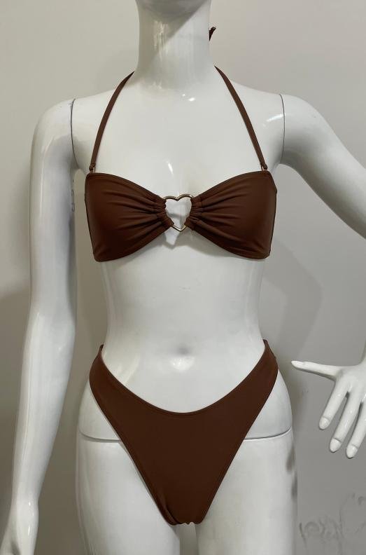 Premium Chocolate Brown Heart-Ring Halter Bikini Set