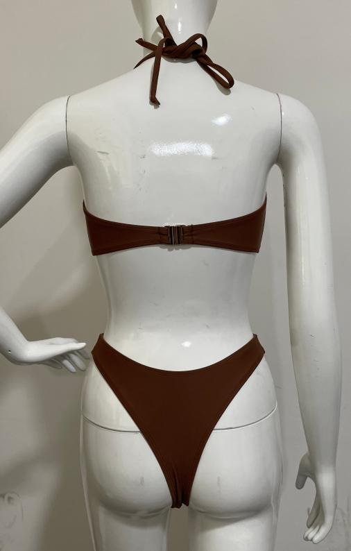 Premium Chocolate Brown Heart-Ring Halter Bikini Set