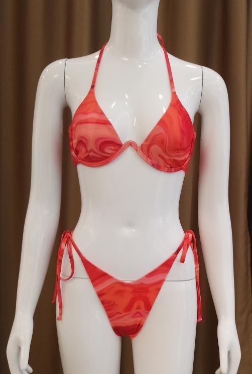 Premium Red Marbled Halter Bikini Set