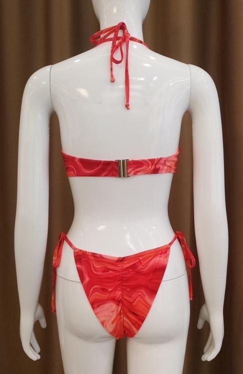 Premium Red Marbled Halter Bikini Set