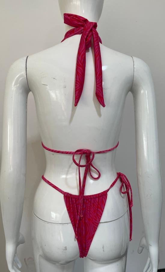 Premium Magenta Zebra Halter Bikini Set