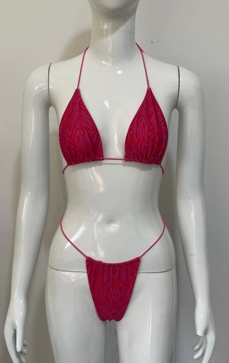 Premium Fuchsia Animal Print String Bikini Set