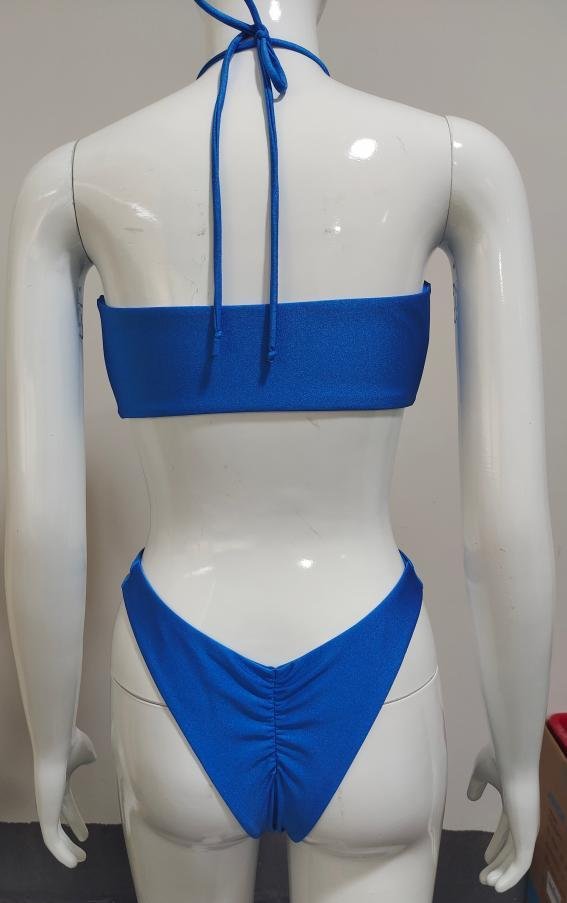 Premium Cobalt Blue Ruched Halter Bikini Set