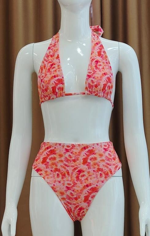 Premium Coral Tie-Dye Halter Bikini Set