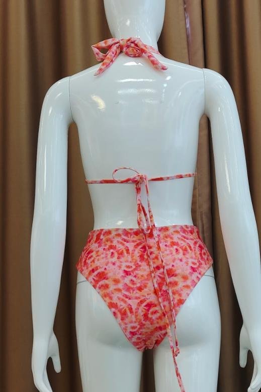 Premium Coral Tie-Dye Halter Bikini Set