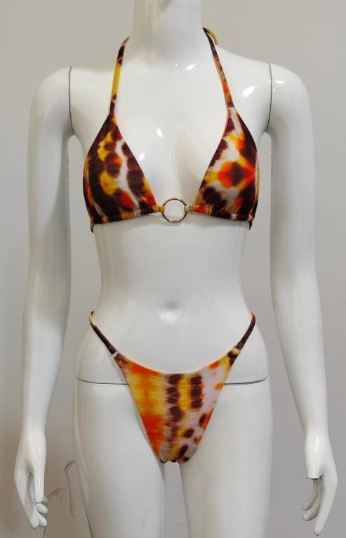Luxury Tie-Dye Halter Bikini Set with Gold Hardware