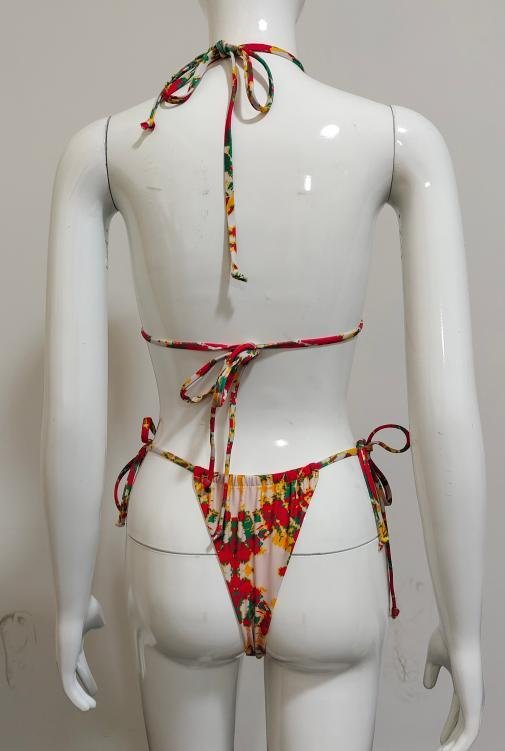 Floral Print Tie-Strap Triangle Bikini Set