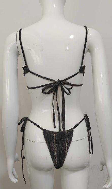 Lustrous Metallic Plunge Bikini Set
