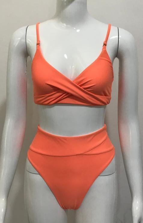 Premium Coral Criss-Cross Two-Piece Bikini Set