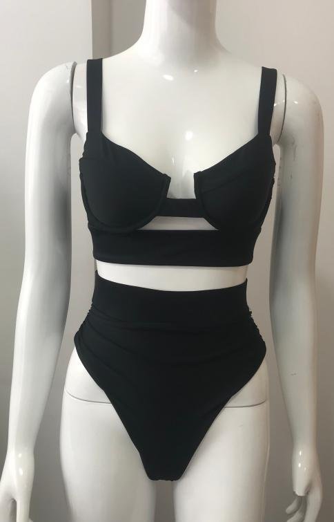 Premium Black Two-Piece Monokini with Adjustable Hardware